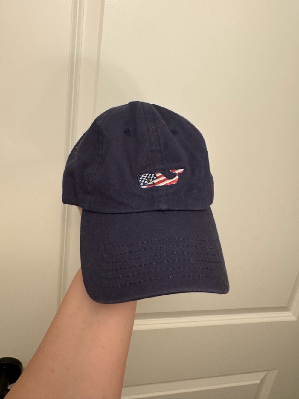 Vineyard Vines Navy Baseball Cap with American Flag Whale Embroidery